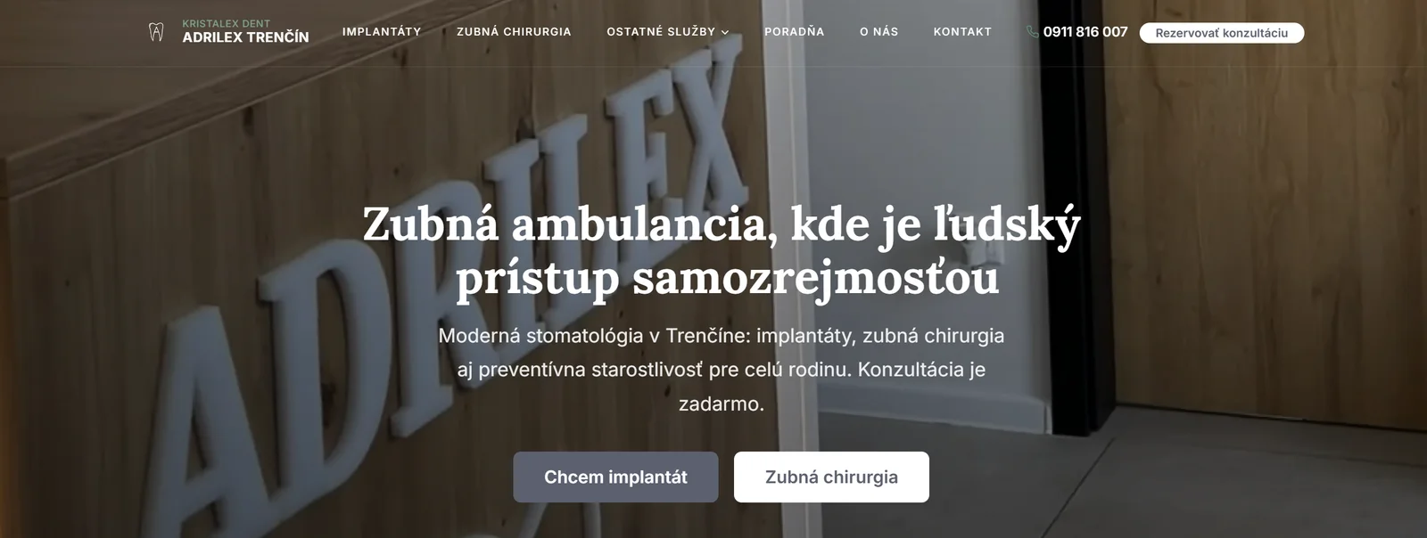 Web adrilex.sk, web zubnej kliniky